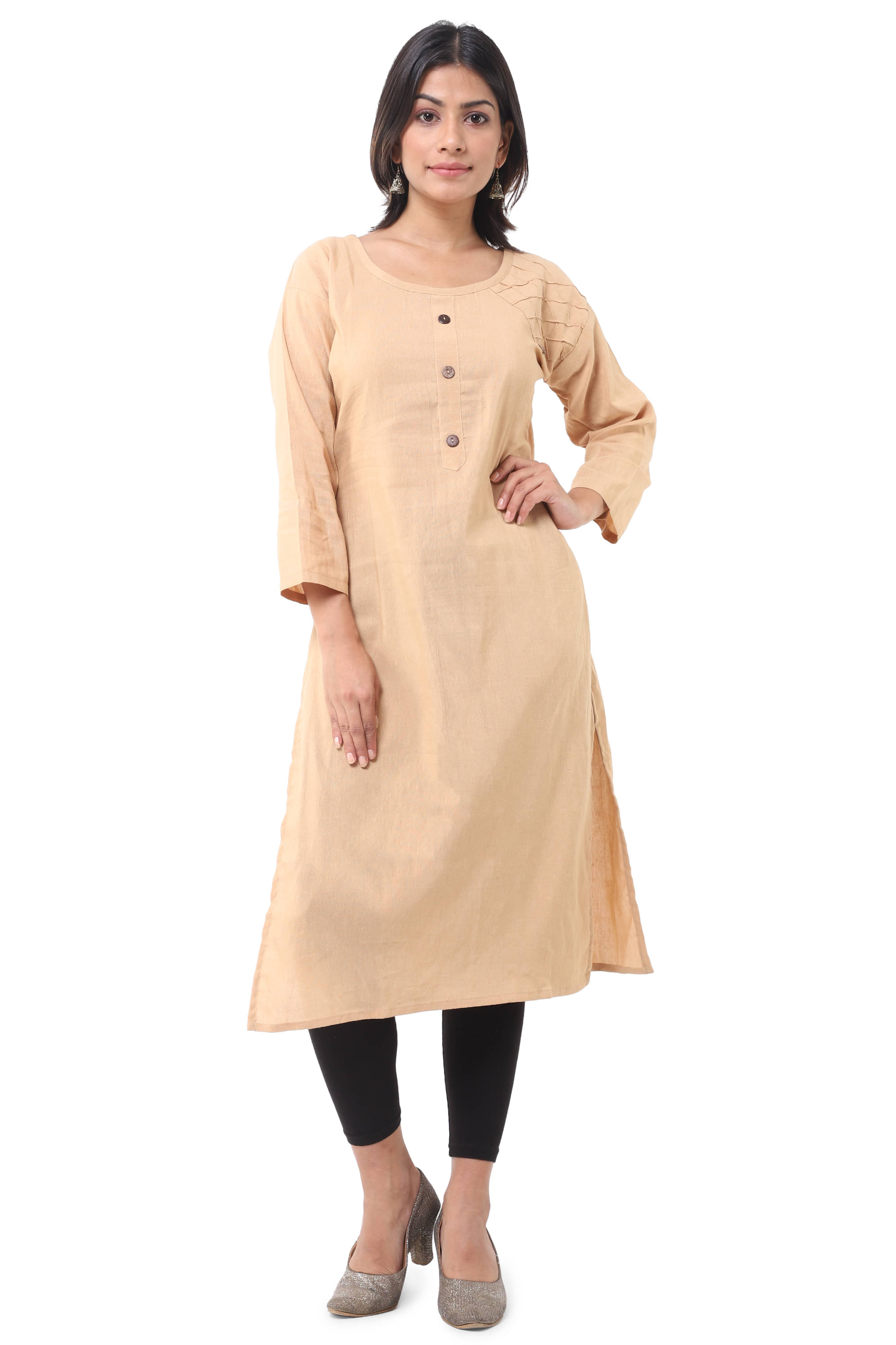     			DESHBANDHU DBK - Beige Cotton Women's Straight Kurti