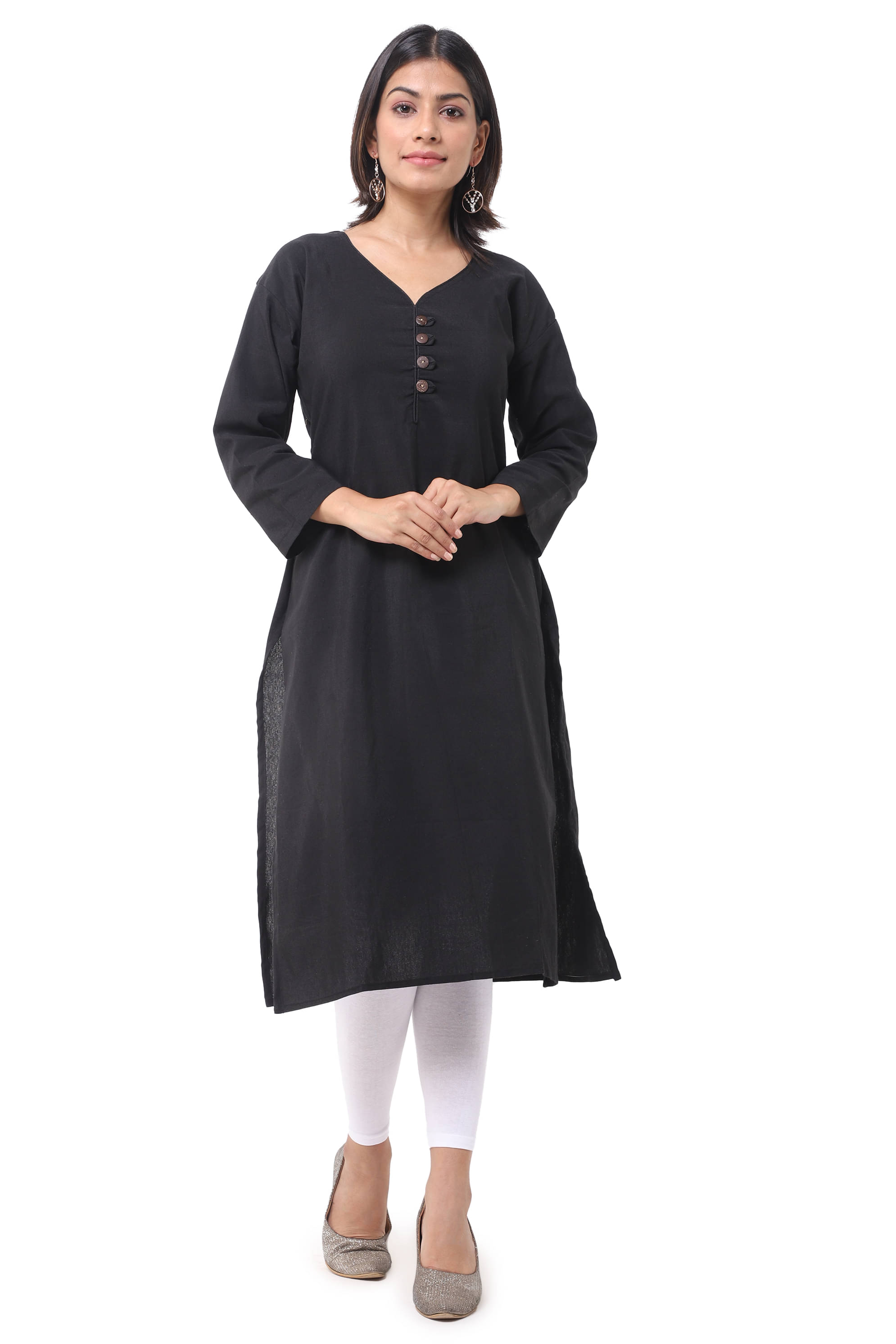     			DESHBANDHU DBK - Black Cotton Women's Straight Kurti