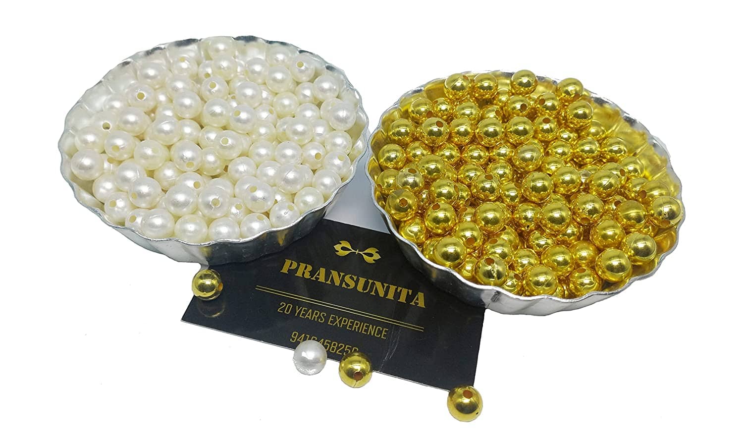 PRANSUNITA 100 pcs Off White & Golden Acrylic Round Pearl Loose Beads, Macrame, Vandanwar ,Bracelet Necklace DIY Handmade Accessories for Jewelry Making, Crafts – Size 14 mm. - Stationery | Buy online on ZillyBuy