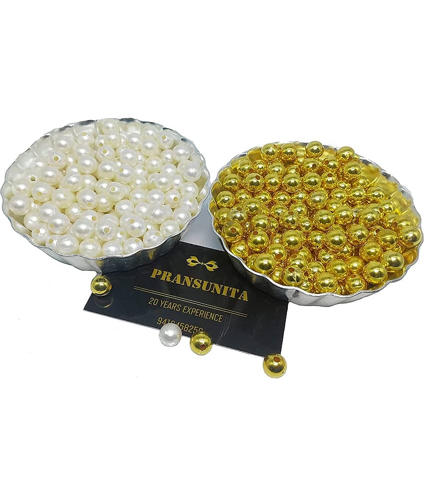 PRANSUNITA 100 pcs Off White & Golden Acrylic Round Pearl Loose Beads, Macrame, Vandanwar ,Bracelet Necklace DIY Handmade Accessories for Jewelry Making, Crafts – Size 14 mm. - Stationery | Buy online on ZillyBuy