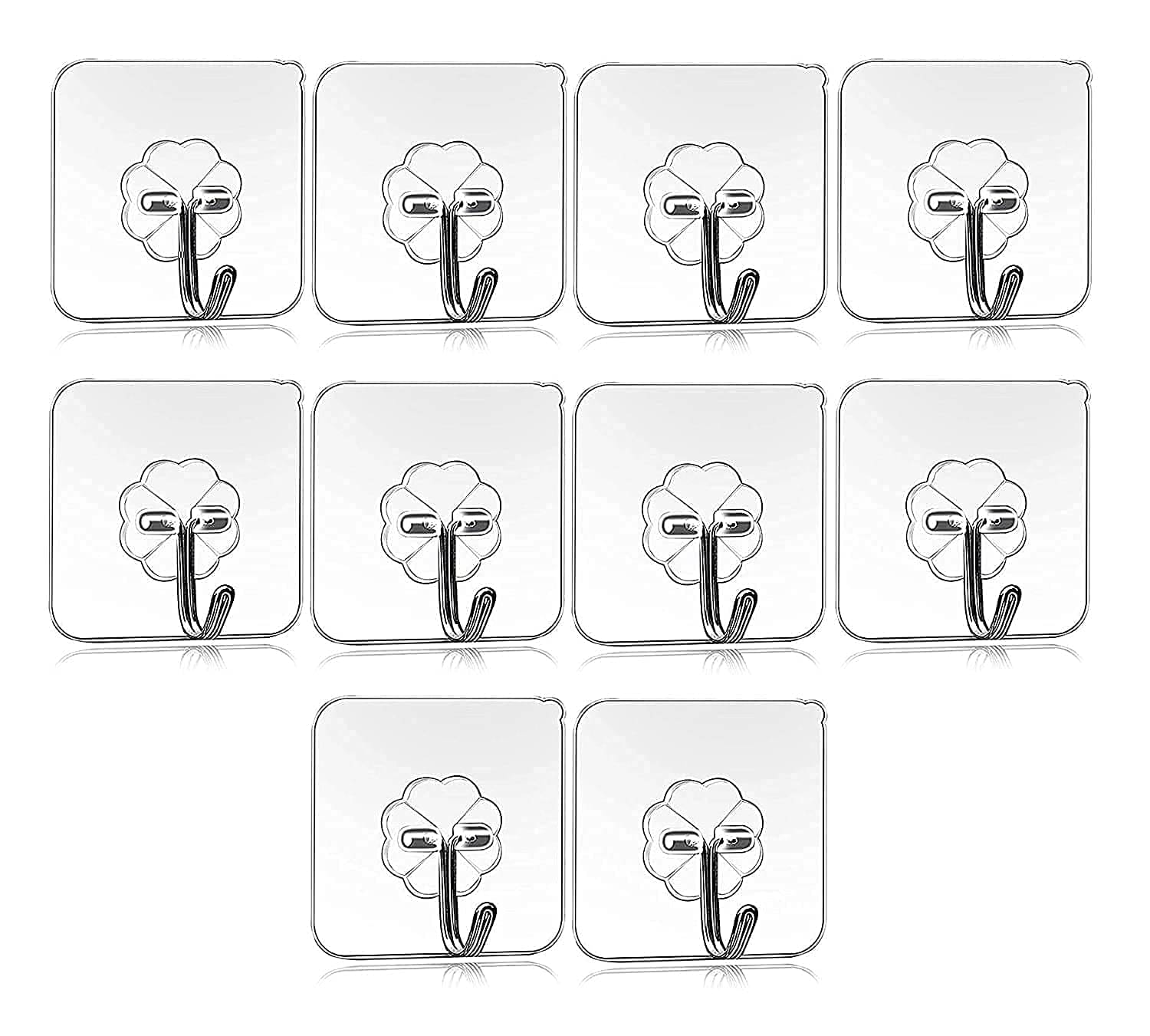     			Self Adhesive Wall Hooks, Heavy Duty Sticky Hooks for Hanging Waterproof Transparent Adhesive Hooks for Wall, Wall Hangers for Hanging Kitchen Bathroom Bedroom Accessories(10 piece)