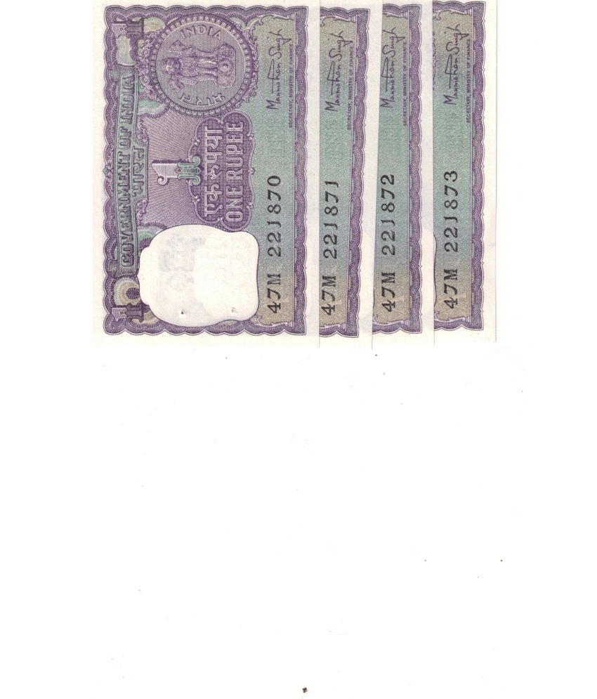     			4 PCS 1 RS GME UNC 1979 SIGN MANMOHAN SINGH S NO  221870 TO 221873 RARE SEE PHOTO