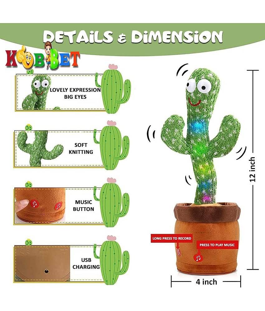 Dancing Cactus Toy, Talking Repeat Singing Sunny Cactus Toy 120 Songs for Baby + Record Your Sound, Sing+ Repeat+ Dancing+ Recording+ LED plant