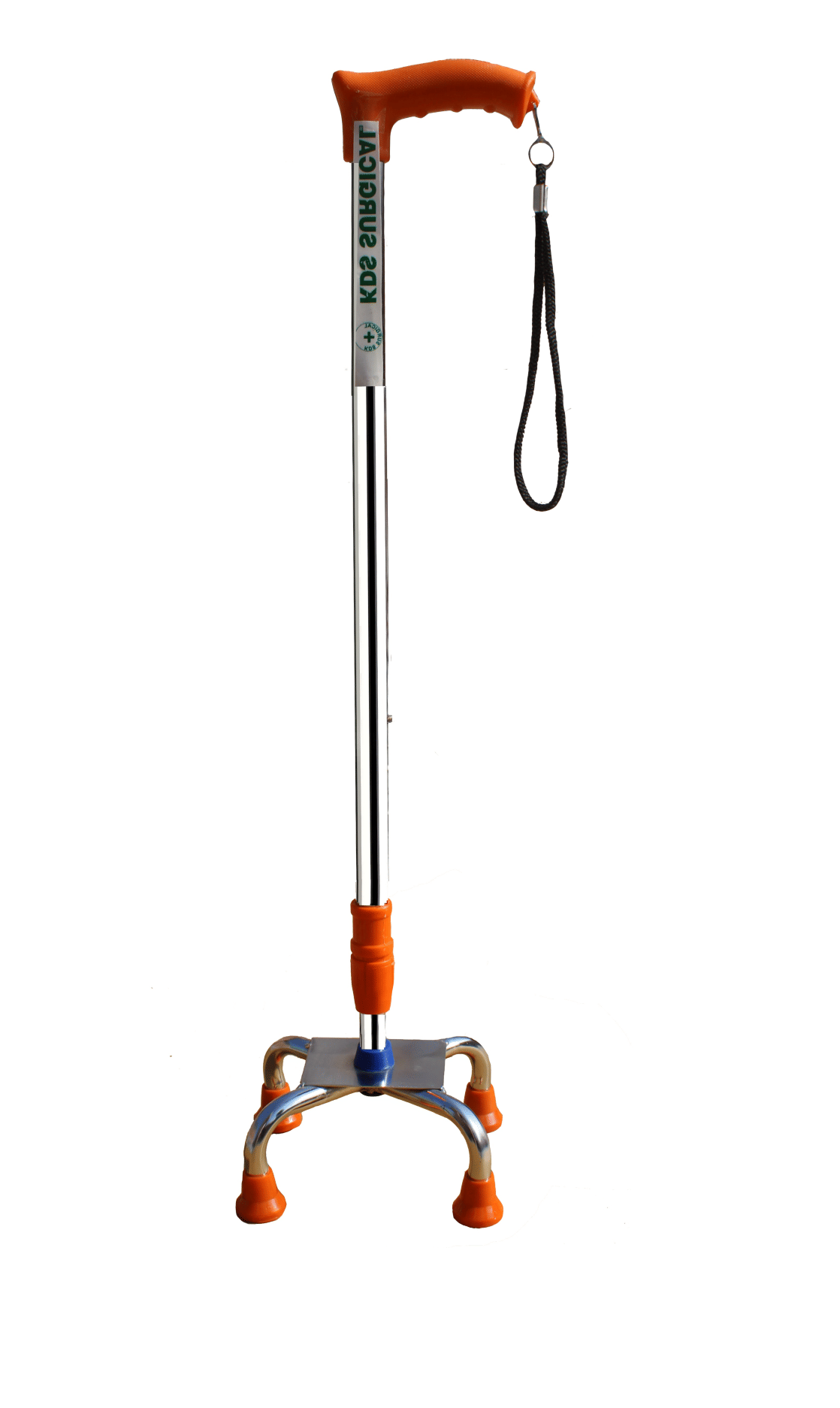 KDS SURGICAL 4 Leg Chrome Orange Shoe Height Adjustable Walking Sticks