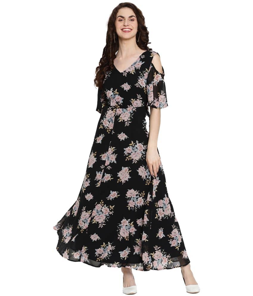 MsFQ Women Polyester Fit & Flare Dress ( Black )