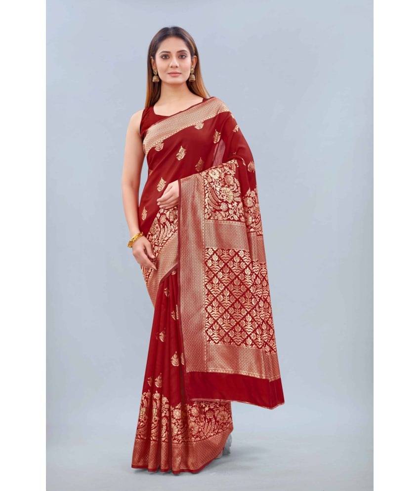 Silk Zone Art Silk Self Design Saree With Unstitched Blouse Piece ( Red ) Silk Zone Art Silk Self Design Saree With Unstitched Blouse Piece ( Red )