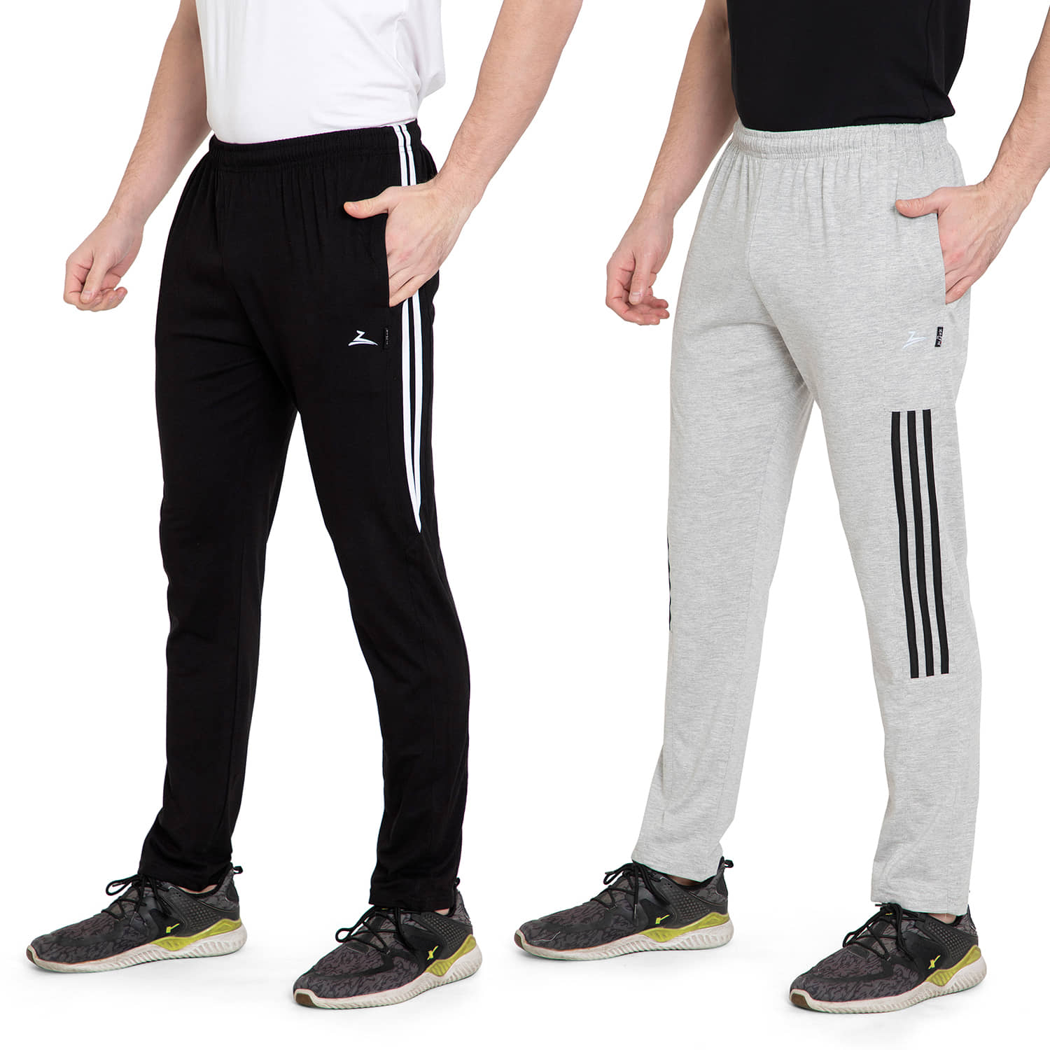 Zeffit Solid Men Black, Grey Track Pants (Pack Of 2 ) - Track Pants | Buy online on ZillyBuy