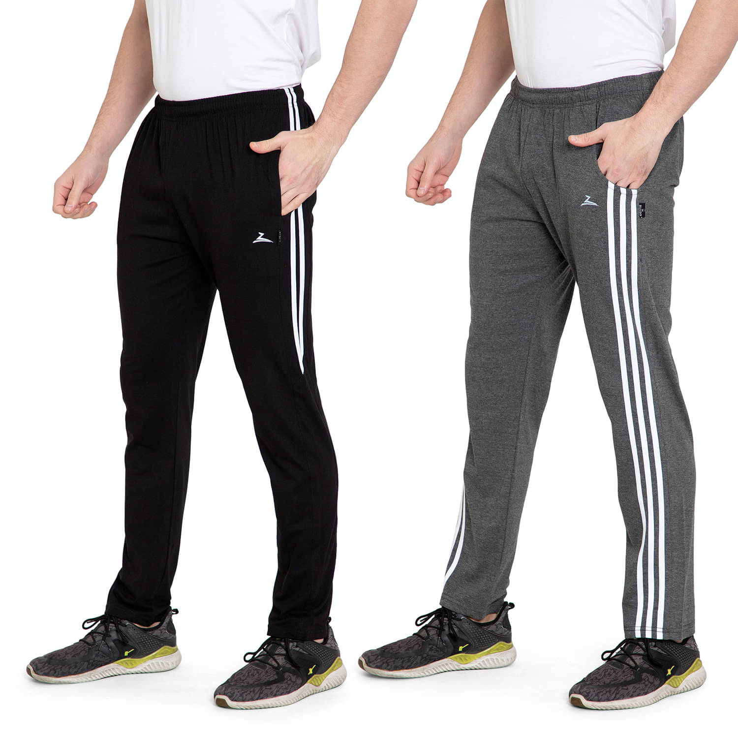 Zeffit Solid Men Black, Grey Track Pants (Pack Of 2 ) Zeffit Solid Men Black, Grey Track Pants (Pack Of 2 )