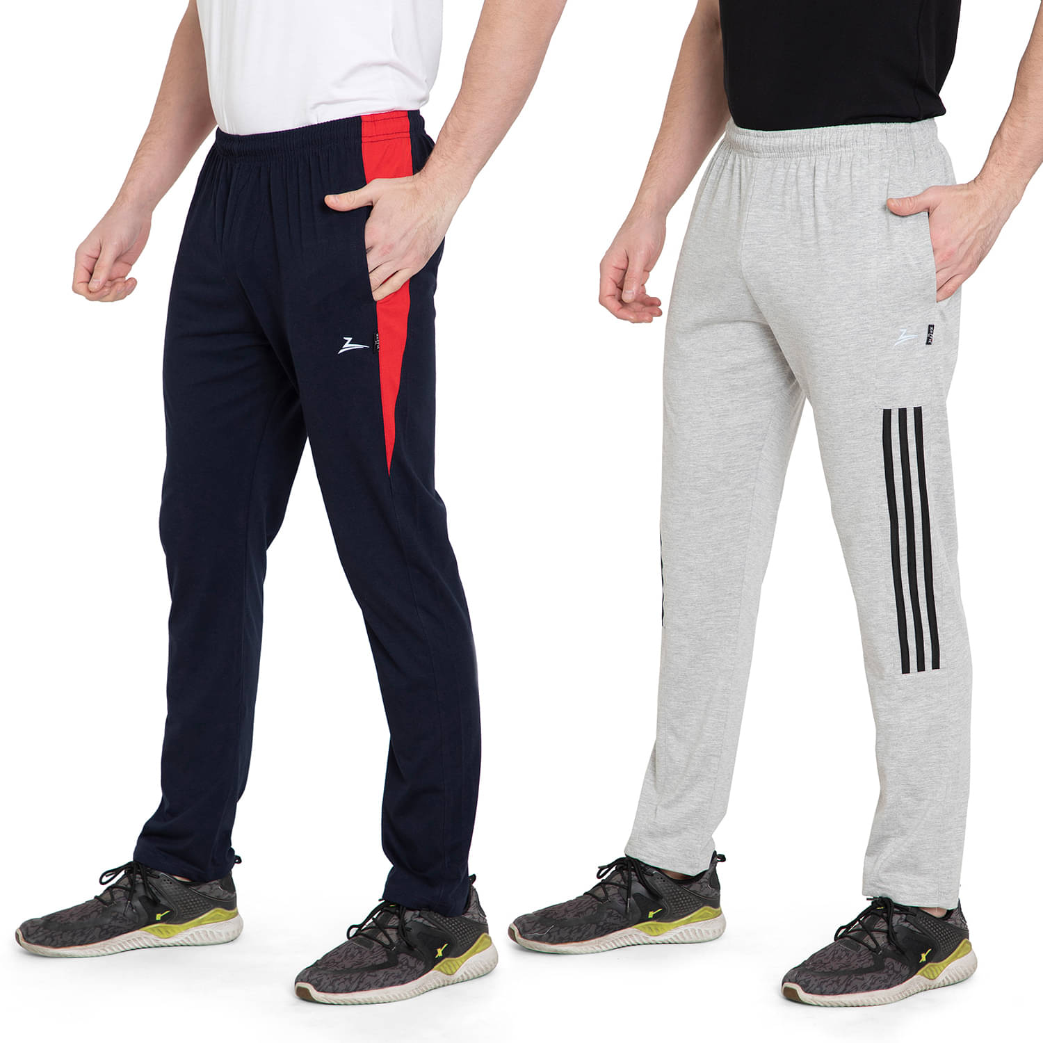     			Zeffit Solid Men Navy, Grey Track Pants (Pack Of 2 )