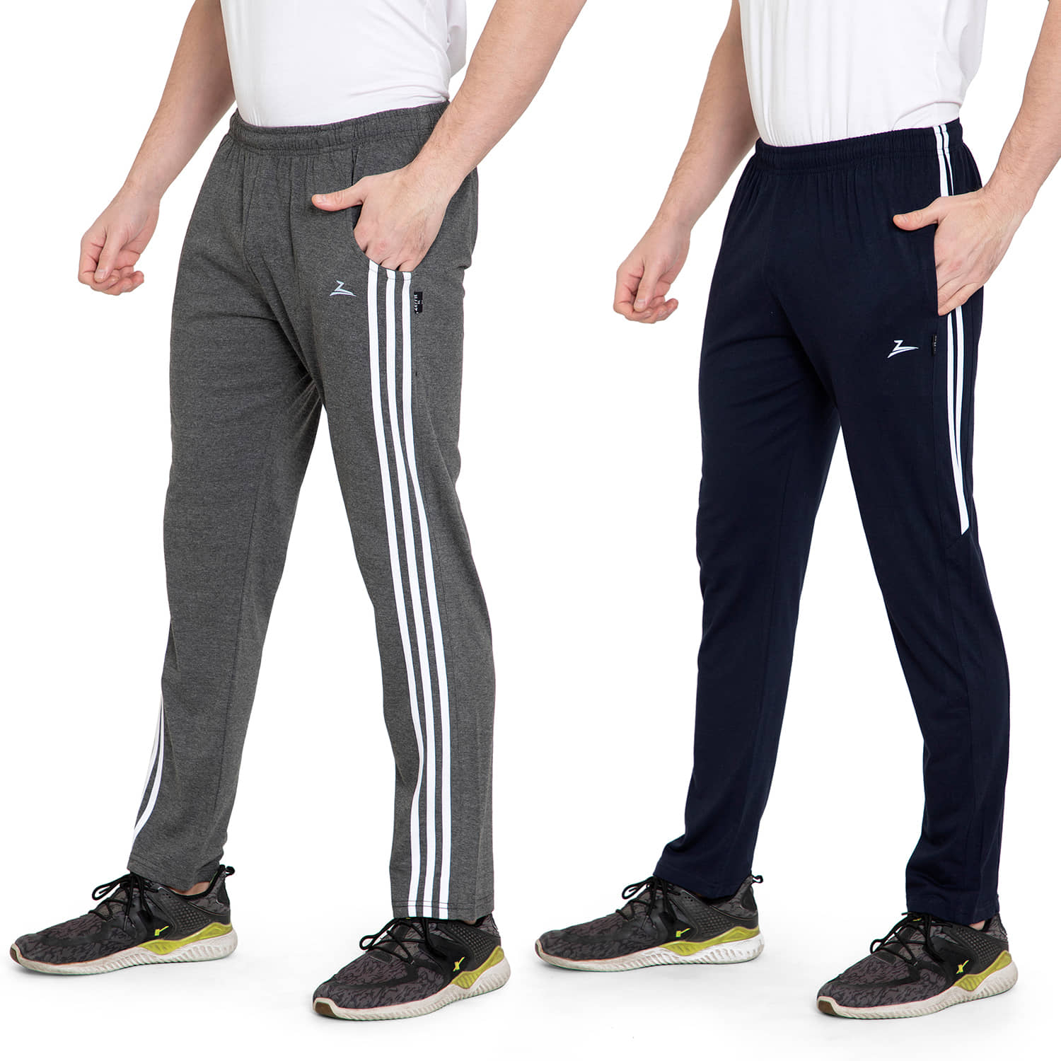 Zeffit Solid Men Navy, Grey Track Pants (Pack Of 2 ) - Track Pants | Buy online on ZillyBuy