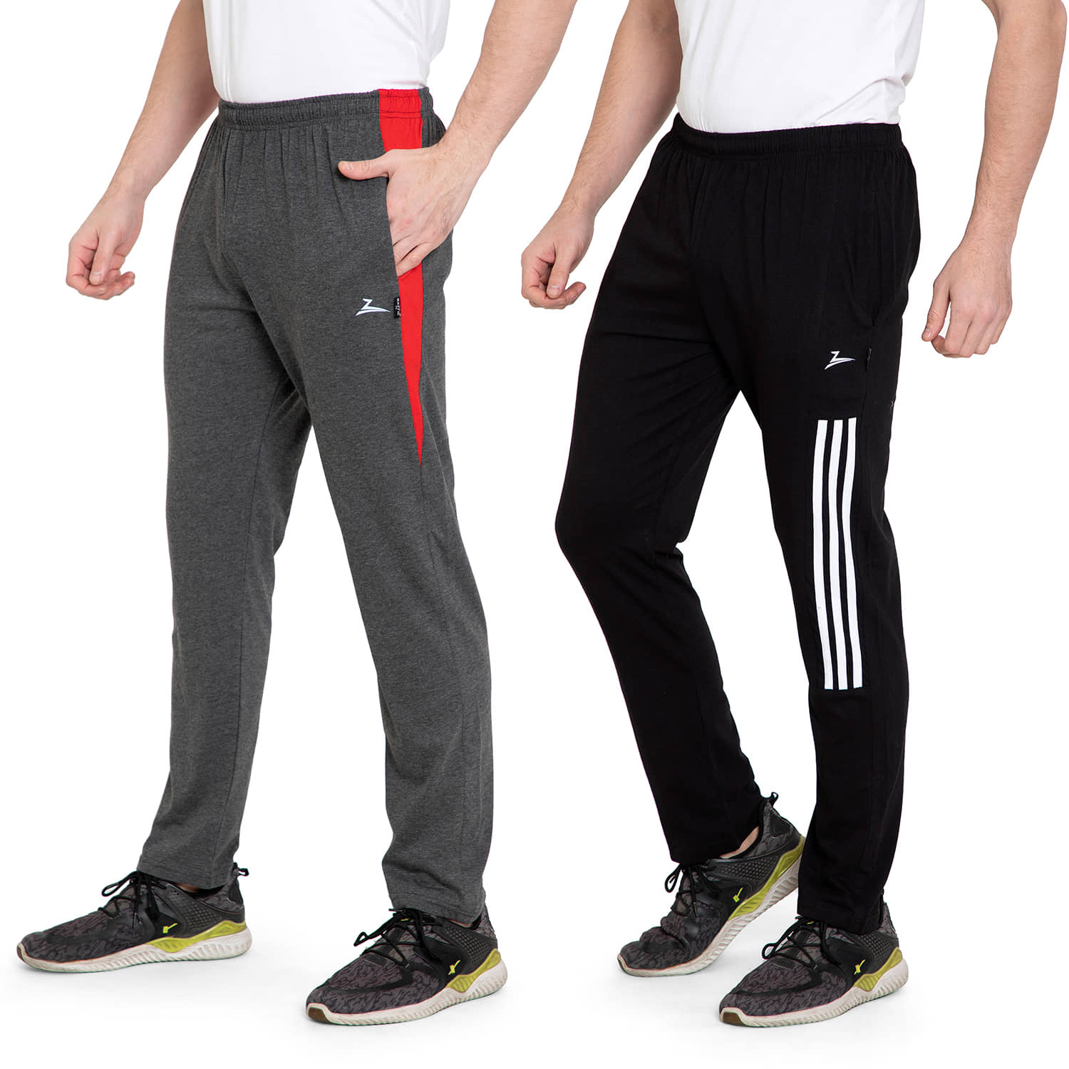 Zeffit Solid, Striped Men Black, Grey Track Pants (Pack Of 2 ) - Track Pants | Buy online on ZillyBuy