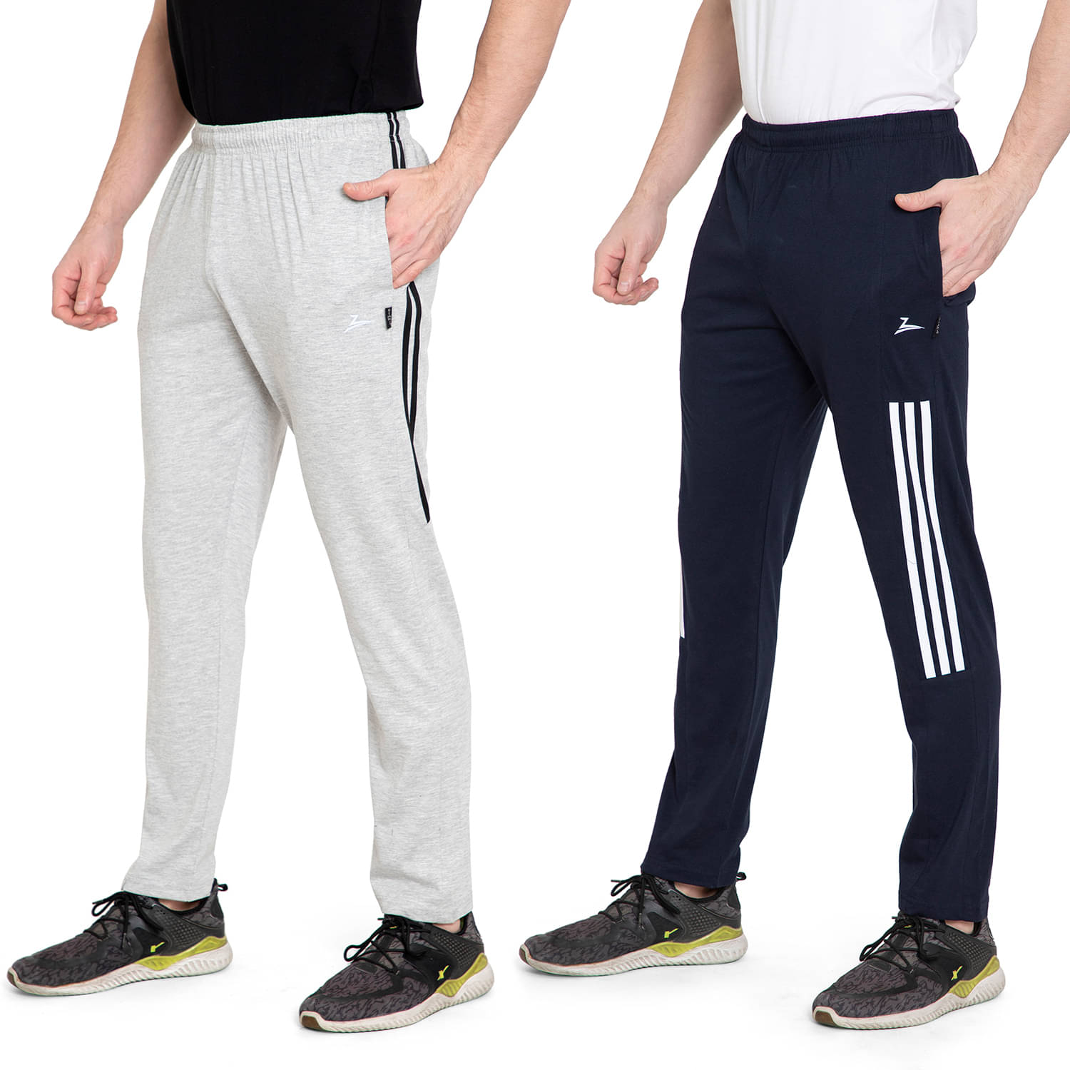 Zeffit Solid, Striped Men Navy, Grey Track Pants (Pack Of 2 ) Zeffit Solid, Striped Men Navy, Grey Track Pants (Pack Of 2 )