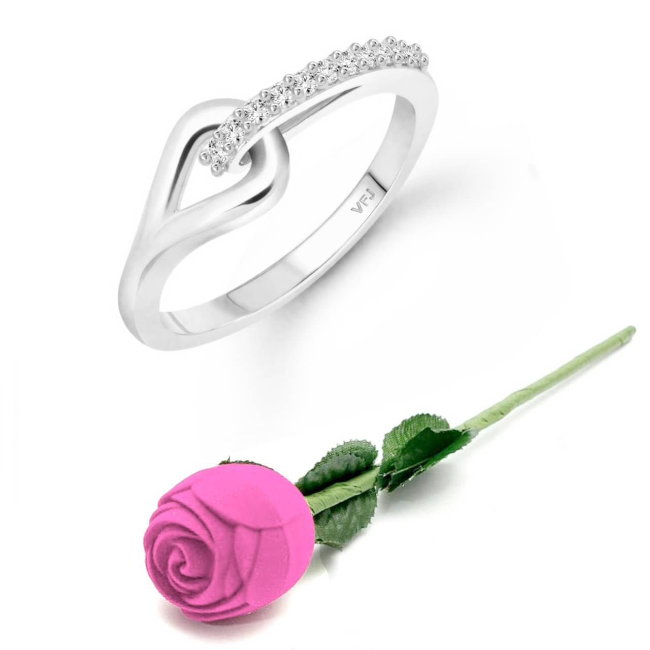     			valentine day ring rose box  Floral (CZ) Rhodium Plated  Ring