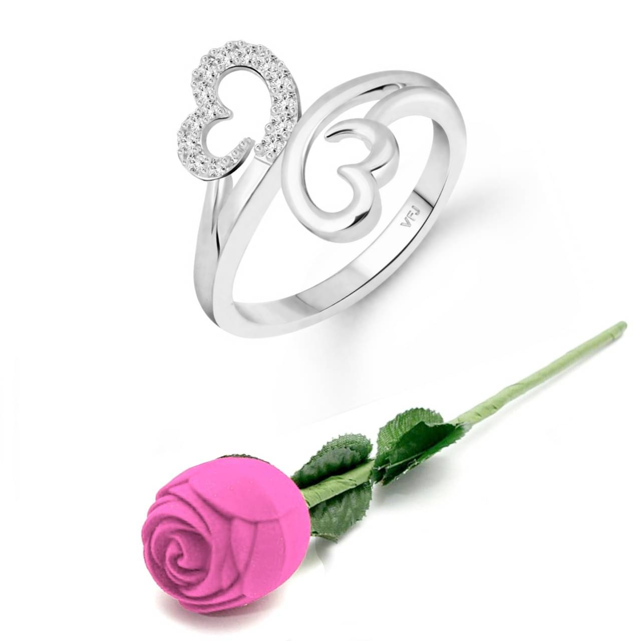 valentine day ring rose box Modish Double Heart (CZ) Rhodium Plated Ring valentine day ring rose box Modish Double Heart (CZ) Rhodium Plated Ring