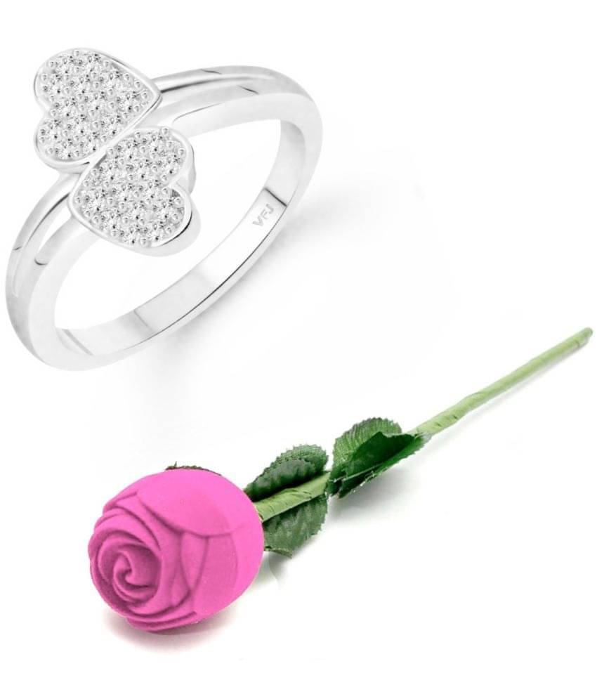 valentine day ring rose box Glory Double Heart Rhodium Plated (CZ) Ring valentine day ring rose box Glory Double Heart Rhodium Plated (CZ) Ring