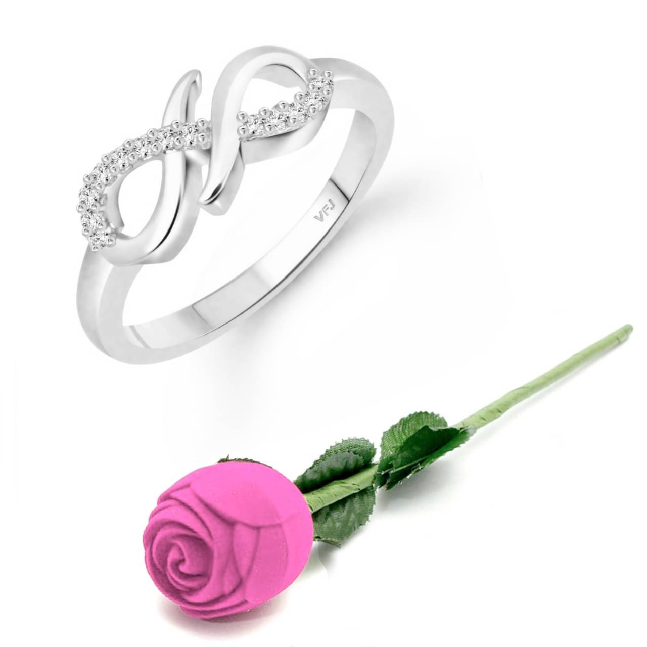     			valentine day ring rose box  Stylish (CZ) Rhodium Plated  Ring