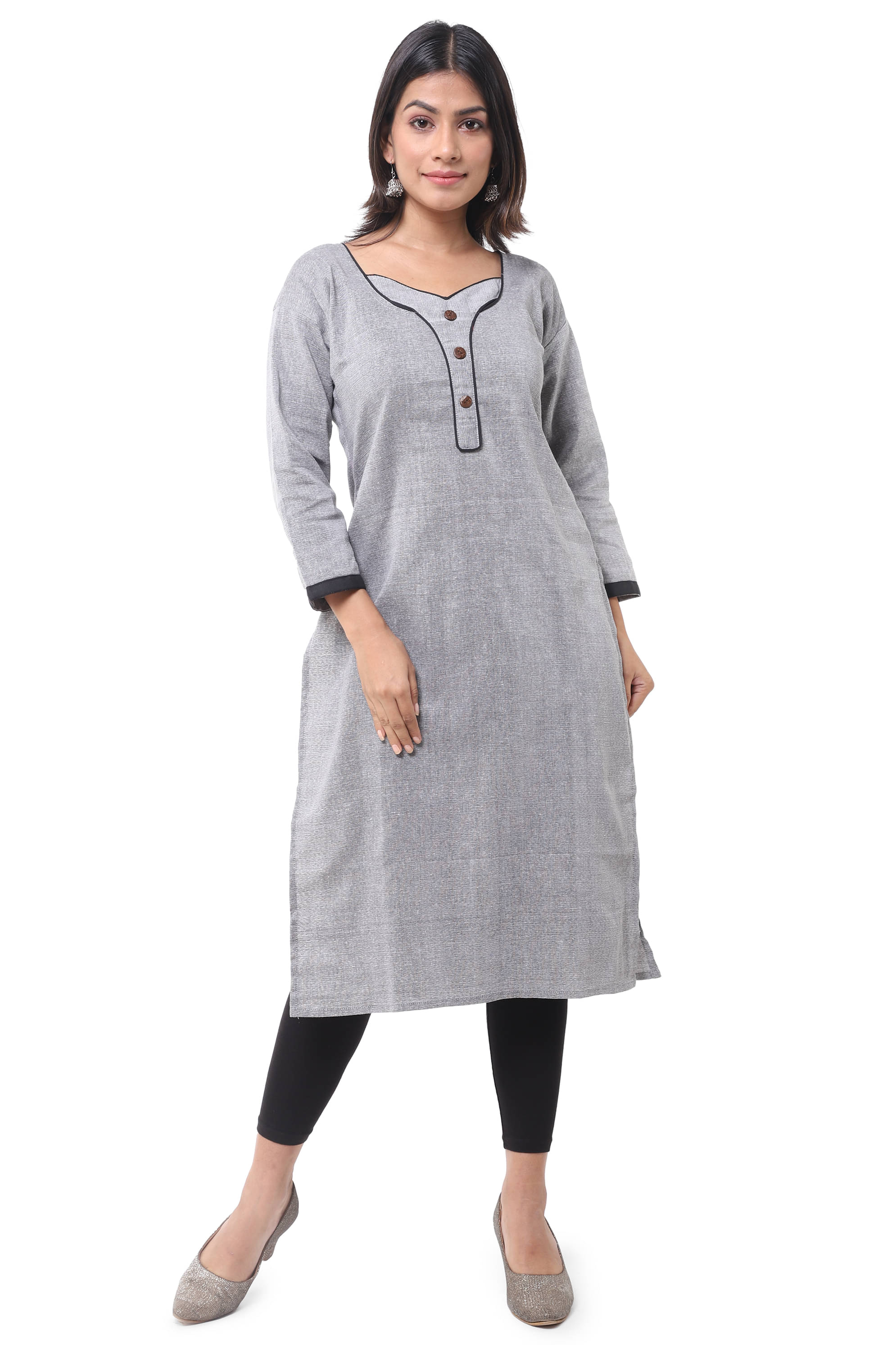     			DESHBANDHU DBK - Grey Cotton Women's Straight Kurti