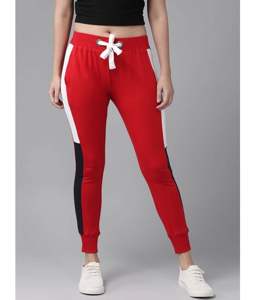     			The Dry State Red Cotton Lycra Trackpants - Single