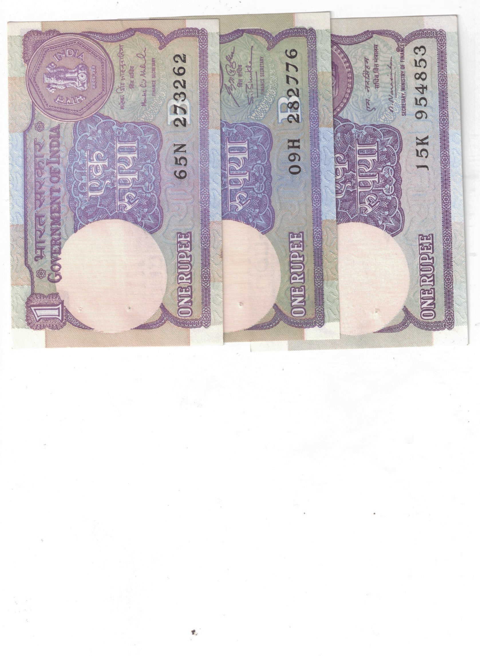     			3 PCS 1RS UNC MONTEK  1994 S P SHUKLA1991  AND M NARASIMHAM RARE 1981 RARE SEE PHOTO