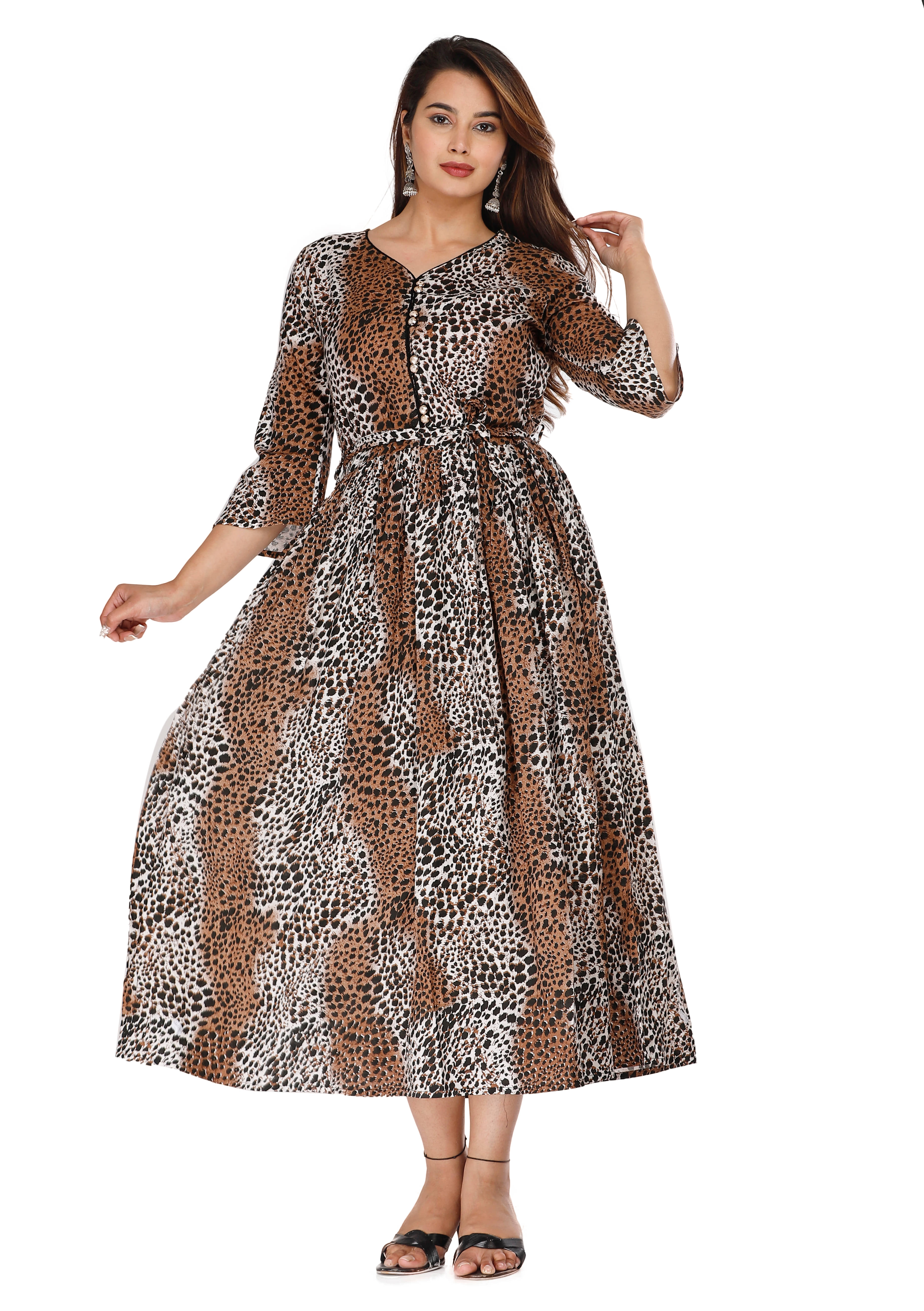 JC4U Women Cotton A-line Dress ( Brown )