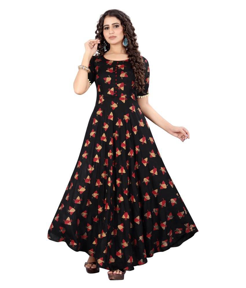 MEESORRA - Black Rayon Women's Flared Kurti ( Pack of 1 ) MEESORRA - Black Rayon Women's Flared Kurti ( Pack of 1 )