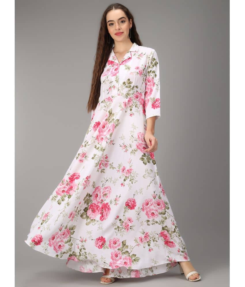 Rudrakriti Women Crepe Printed A-line Dress ( White )