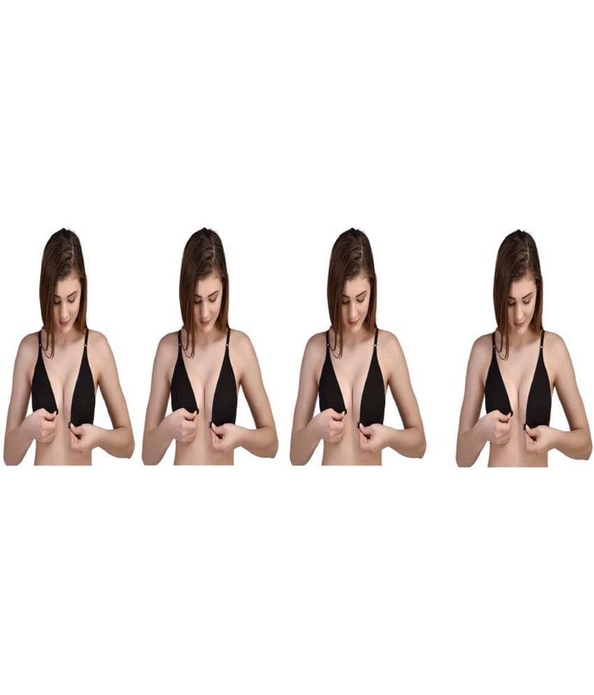 Desiprime Pack of 4 Poly Cotton Non Padded Women's Front Closure ( Black ) Desiprime Pack of 4 Poly Cotton Non Padded Women's Front Closure ( Black )