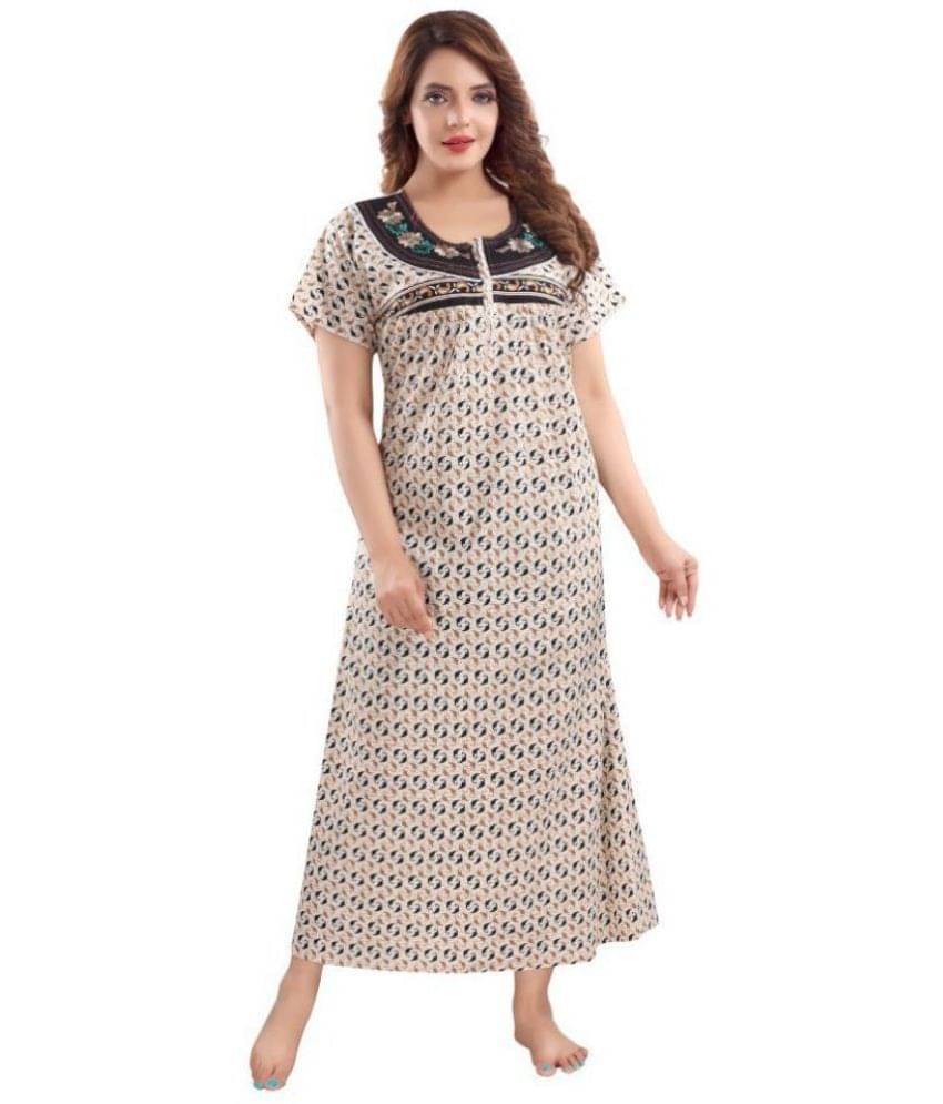 Romaisa Cotton Nighty & Night Gowns - White Single Romaisa Cotton Nighty & Night Gowns - White Single