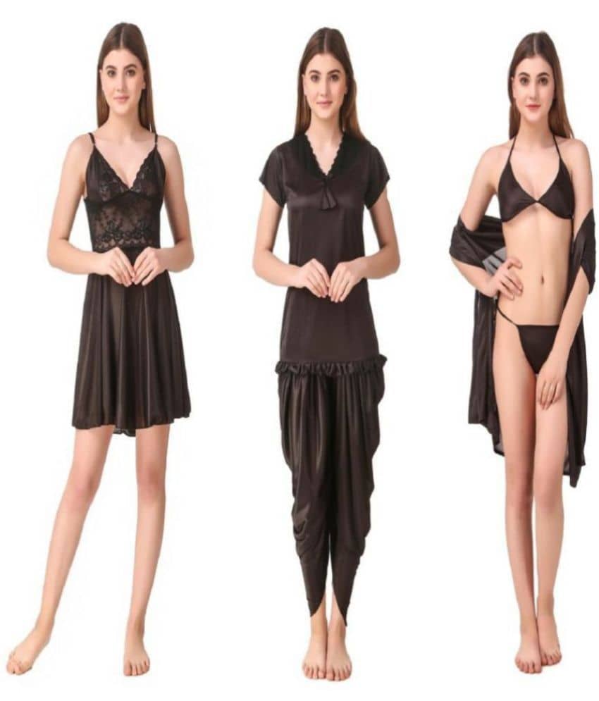 Romaisa Satin Night Dress - Black Pack of 6 - Nightwear & Loungewear | Buy online on ZillyBuy