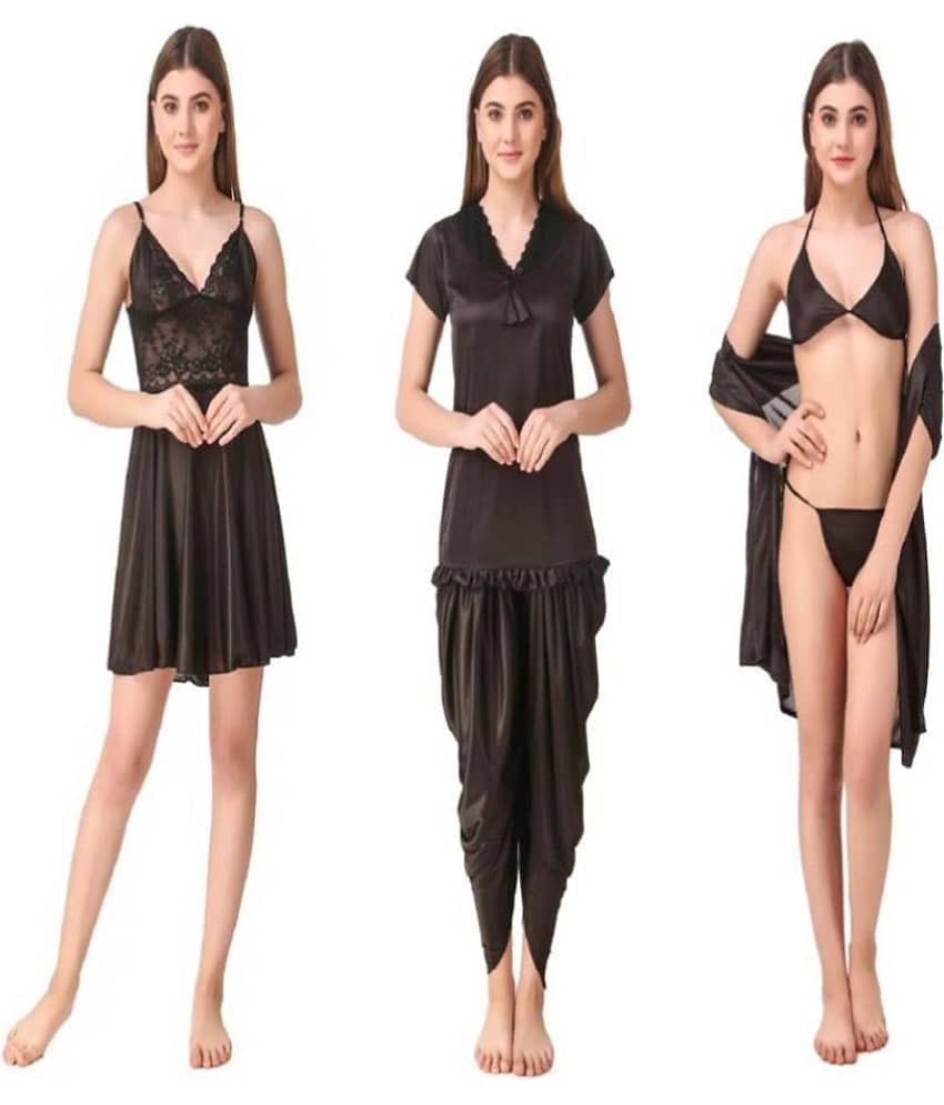 Romaisa Satin Night Dress - Black Pack of 6 - Nightwear & Loungewear | Buy online on ZillyBuy