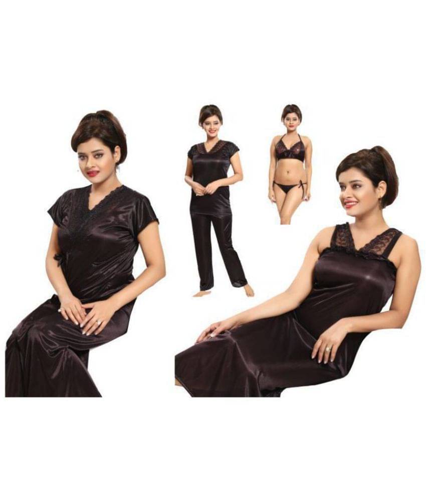 Romaisa Satin Night Dress - Black Pack of 6 Romaisa Satin Night Dress - Black Pack of 6