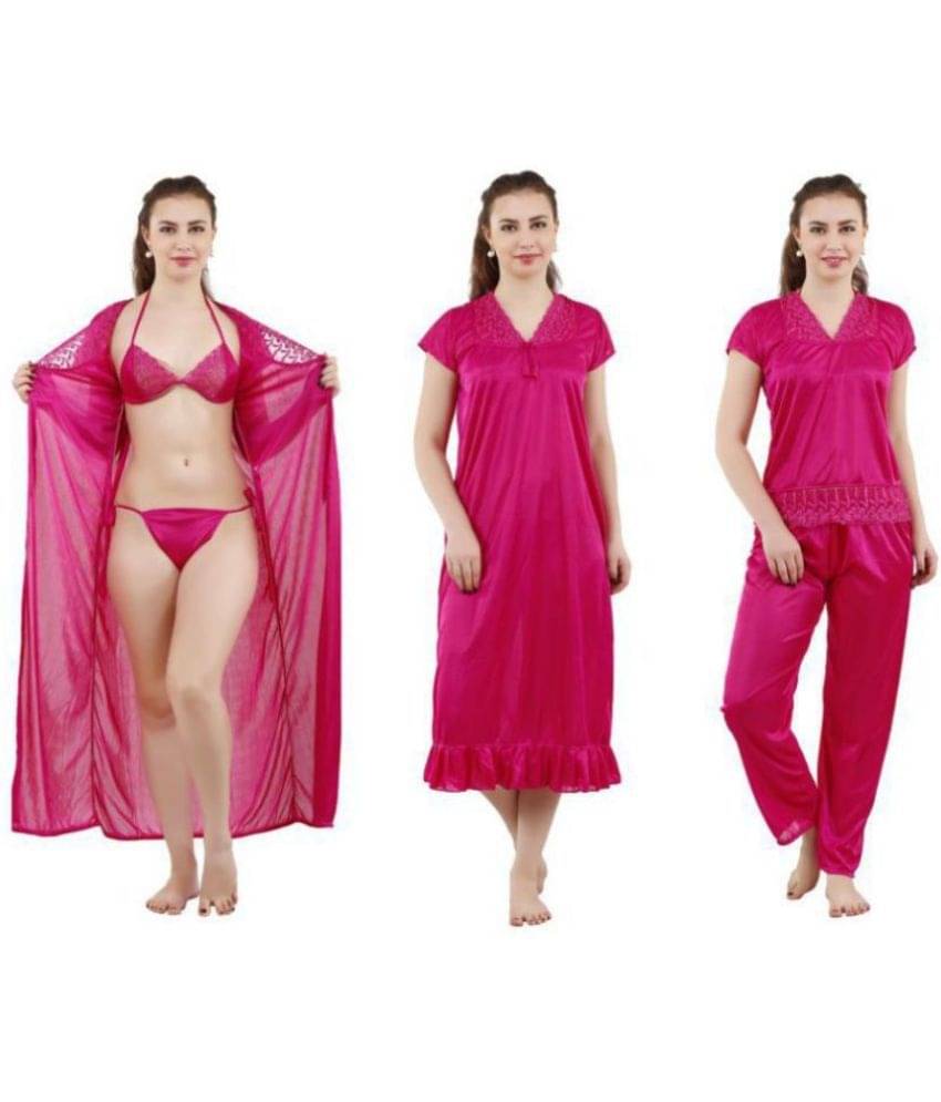     			Romaisa Satin Night Dress - Pink Pack of 6