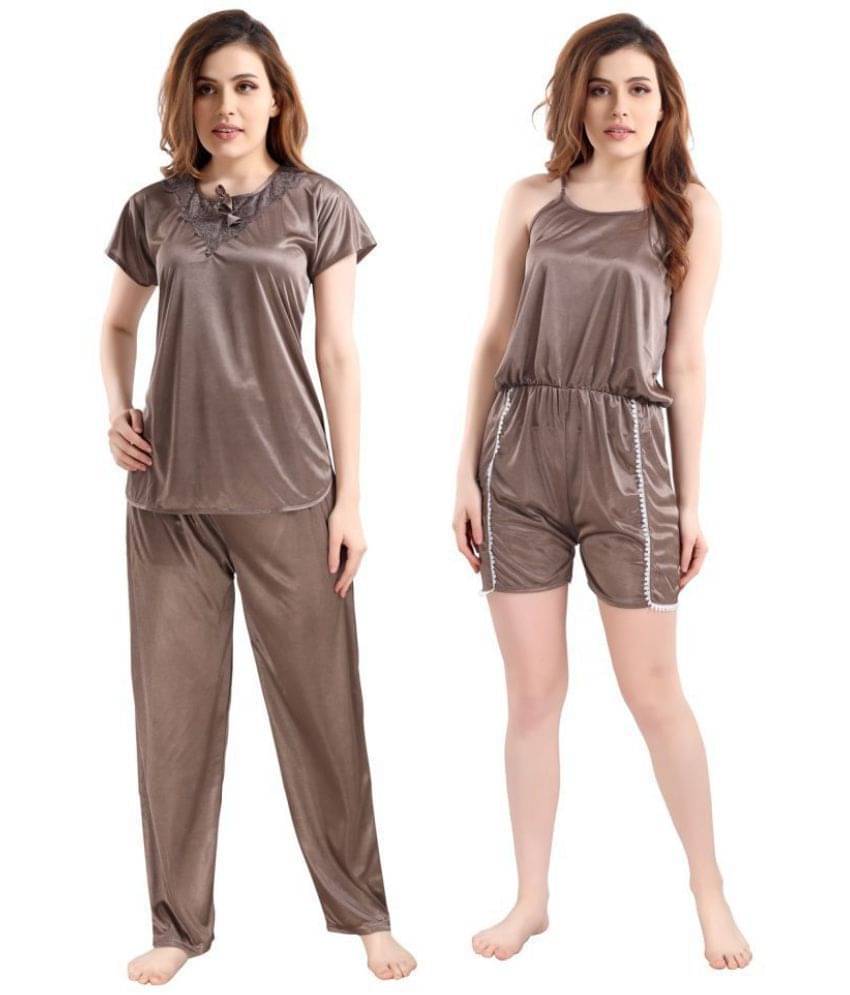     			Romaisa Satin Nightsuit Sets - Beige Pack of 3