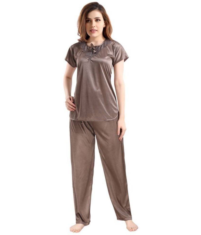 Romaisa Satin Nightsuit Sets - Beige Pack of 2     			Romaisa Satin Nightsuit Sets - Beige Pack of 2
