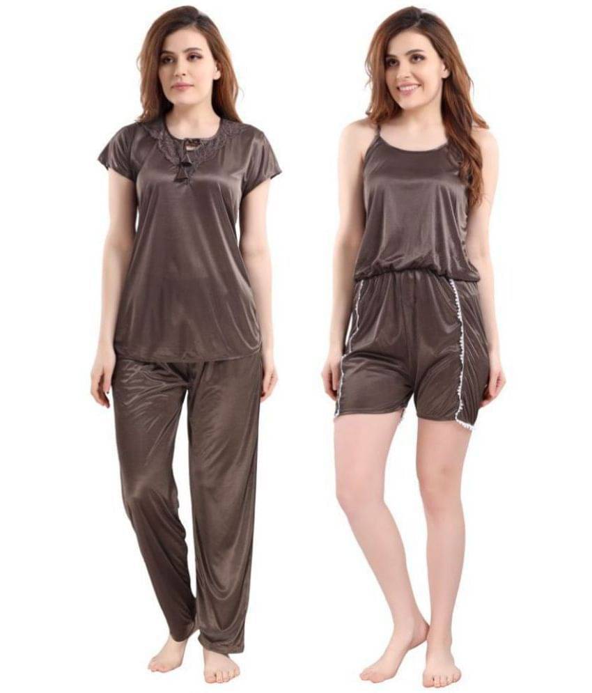 Romaisa Satin Nightsuit Sets - Brown Pack of 2 Romaisa Satin Nightsuit Sets - Brown Pack of 2