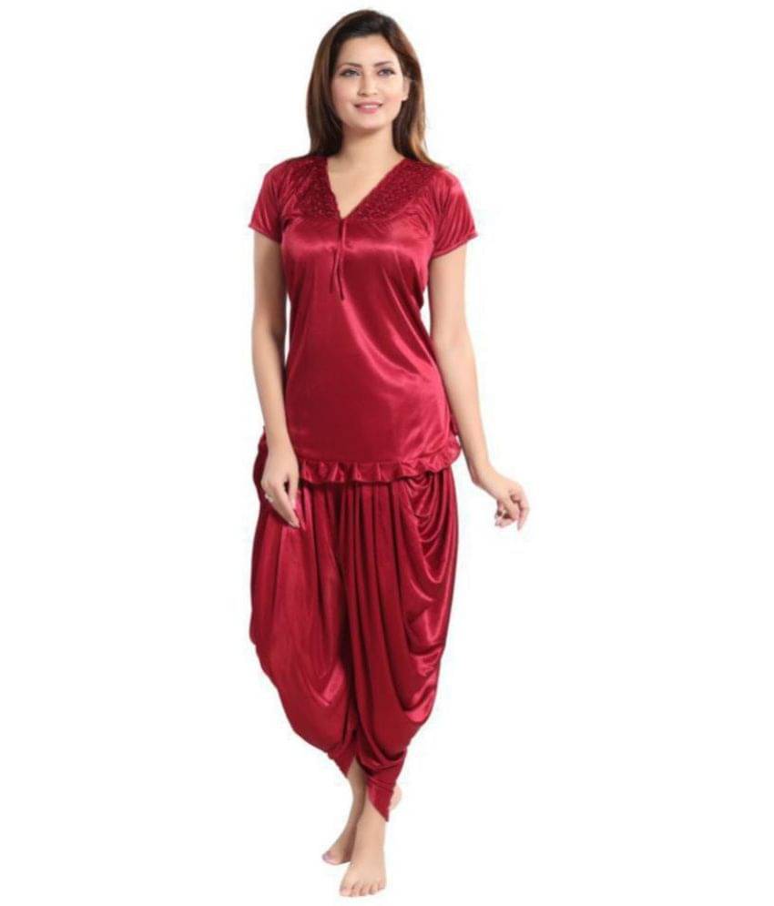 Romaisa Satin Nightsuit Sets - Maroon Pack of 2 Romaisa Satin Nightsuit Sets - Maroon Pack of 2