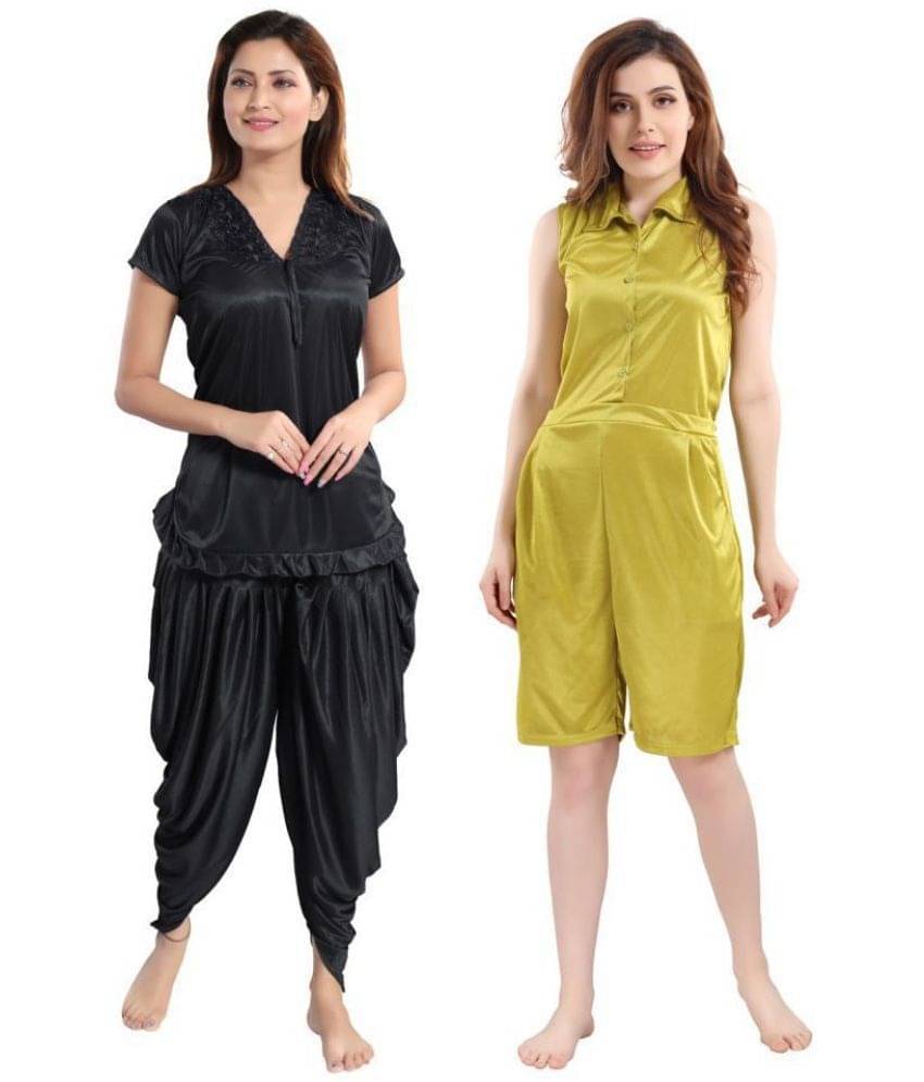 Romaisa Satin Nightsuit Sets - Multi Color Pack of 3 Romaisa Satin Nightsuit Sets - Multi Color Pack of 3