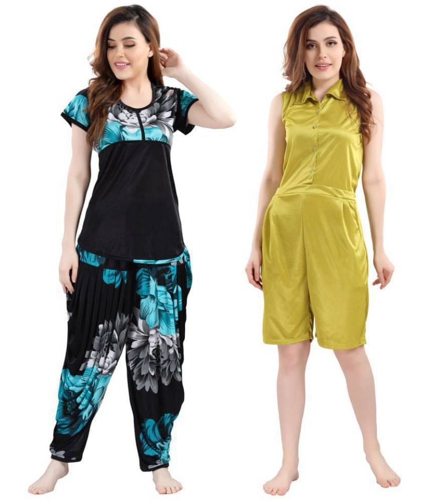 Romaisa Satin Nightsuit Sets - Multi Color Pack of 2 Romaisa Satin Nightsuit Sets - Multi Color Pack of 2
