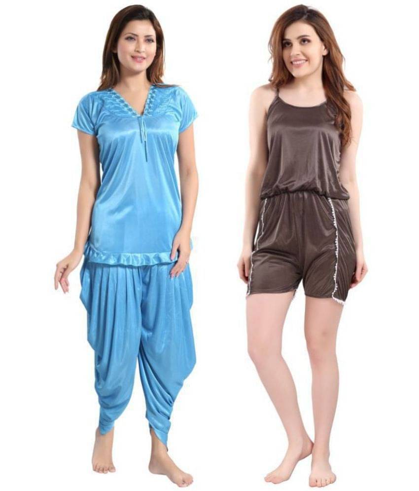 Romaisa Satin Nightsuit Sets - Multi Color Pack of 2 Romaisa Satin Nightsuit Sets - Multi Color Pack of 2