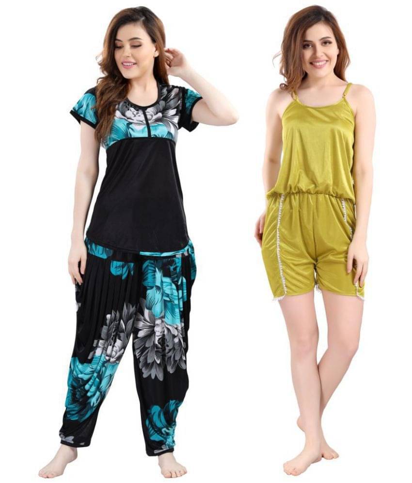 Romaisa Satin Nightsuit Sets - Multi Color Pack of 3 Romaisa Satin Nightsuit Sets - Multi Color Pack of 3