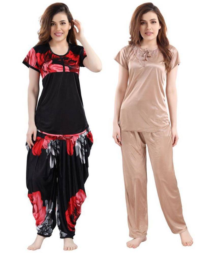 Romaisa Satin Nightsuit Sets - Multi Color Pack of 4 Romaisa Satin Nightsuit Sets - Multi Color Pack of 4