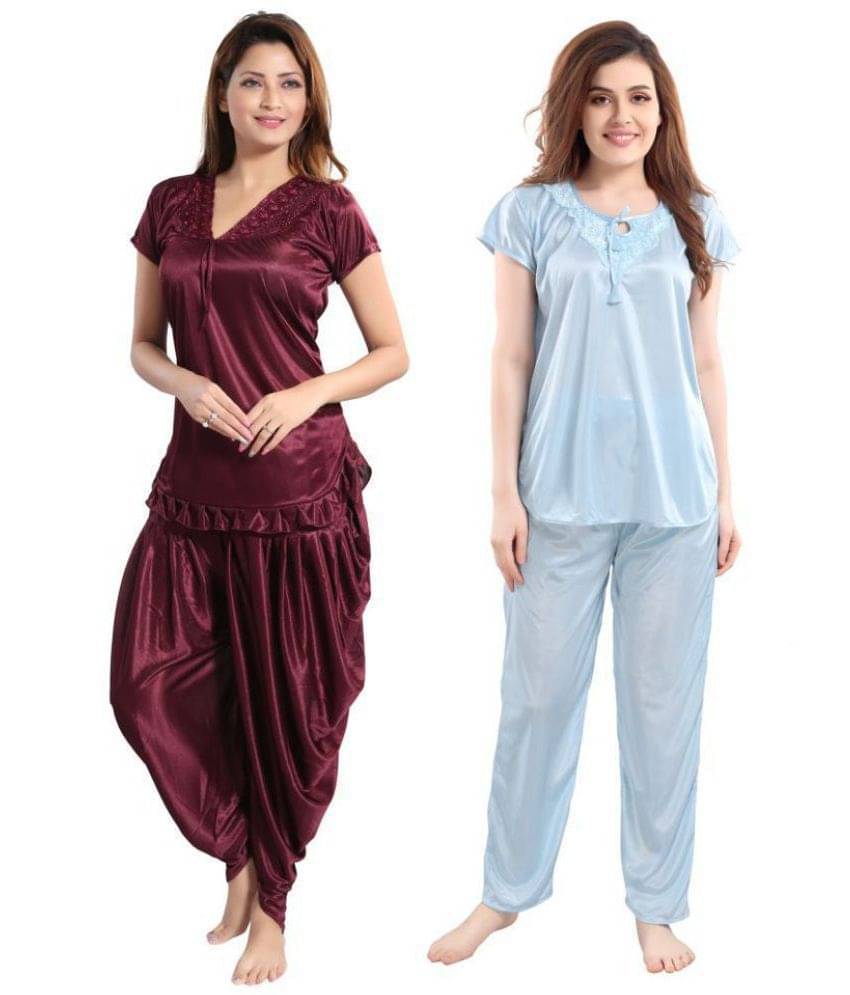     			Romaisa Satin Nightsuit Sets - Multi Color Pack of 4
