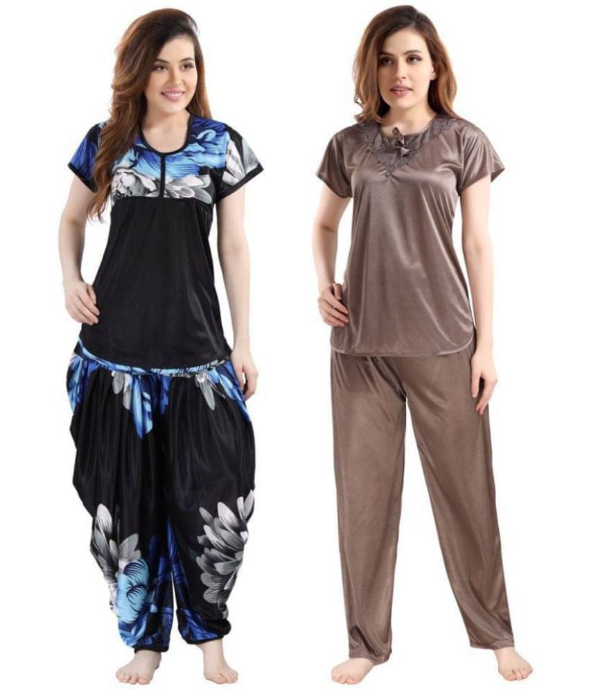 Romaisa Satin Nightsuit Sets - Multi Color Pack of 4 Romaisa Satin Nightsuit Sets - Multi Color Pack of 4