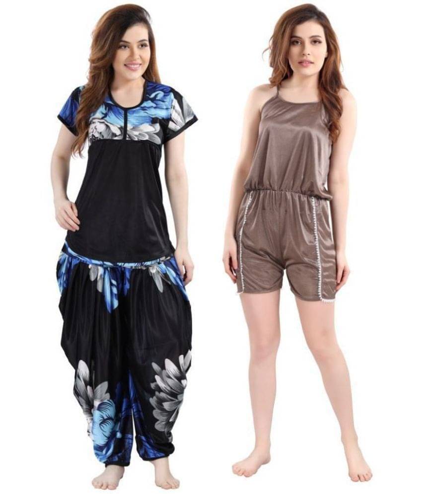     			Romaisa Satin Nightsuit Sets - Multi Color Pack of 3