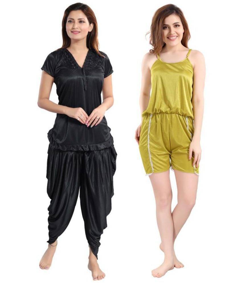 Romaisa Satin Nightsuit Sets - Multi Color Pack of 3 Romaisa Satin Nightsuit Sets - Multi Color Pack of 3