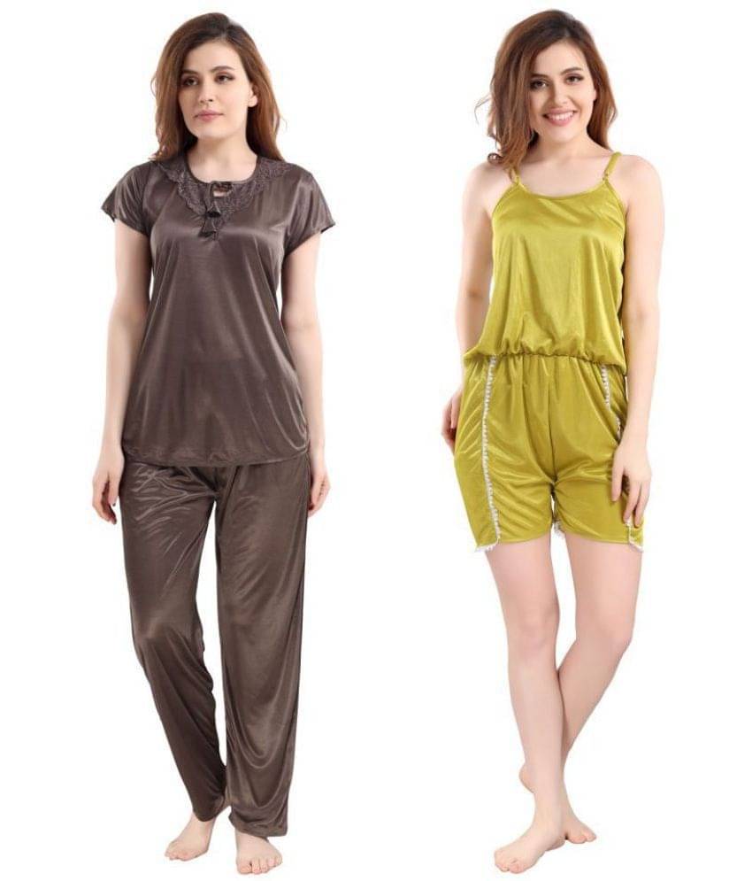     			Romaisa Satin Nightsuit Sets - Multi Color Pack of 3