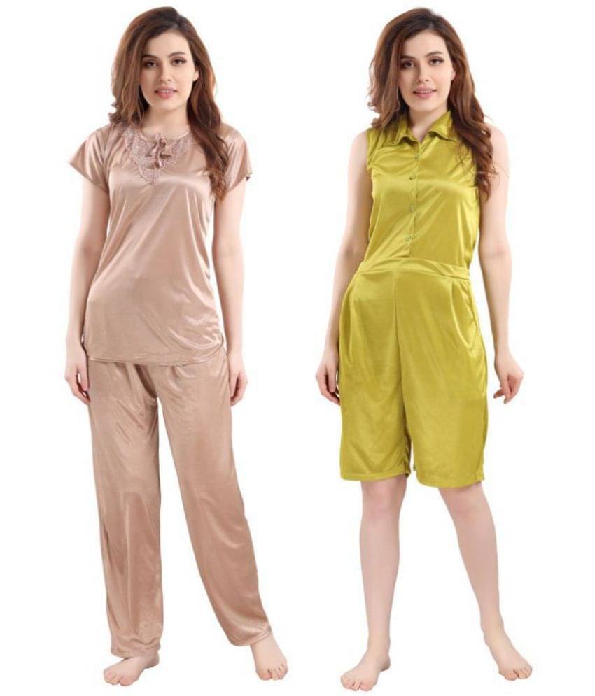     			Romaisa Satin Nightsuit Sets - Multi Color Pack of 3