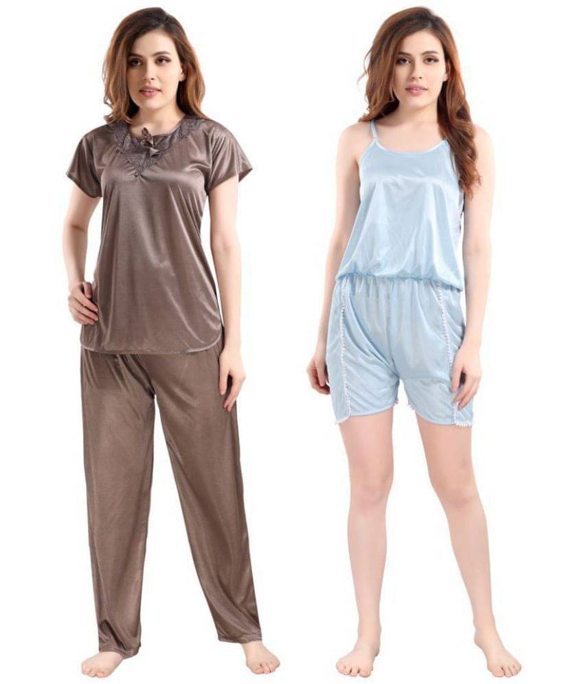 Romaisa Satin Nightsuit Sets - Multi Color Pack of 3 Romaisa Satin Nightsuit Sets - Multi Color Pack of 3