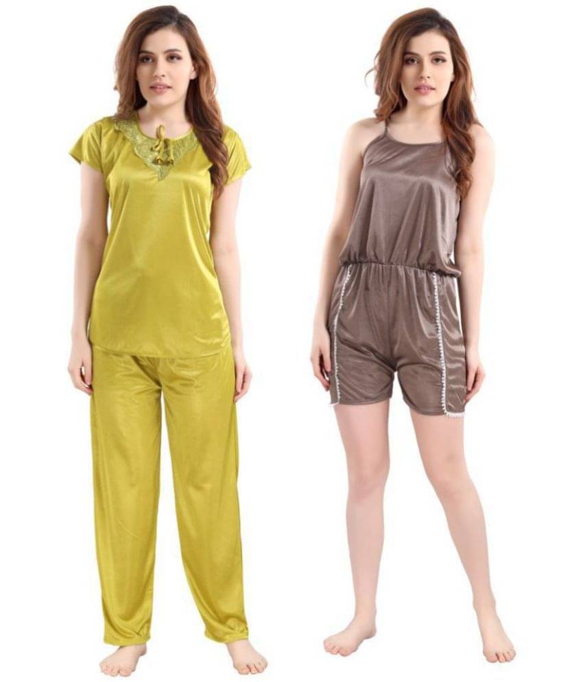 Romaisa Satin Nightsuit Sets - Multi Color Pack of 3 Romaisa Satin Nightsuit Sets - Multi Color Pack of 3