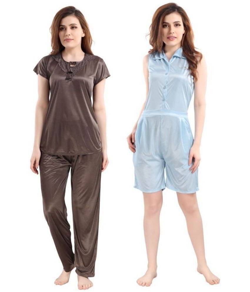     			Romaisa Satin Nightsuit Sets - Multi Color Pack of 2